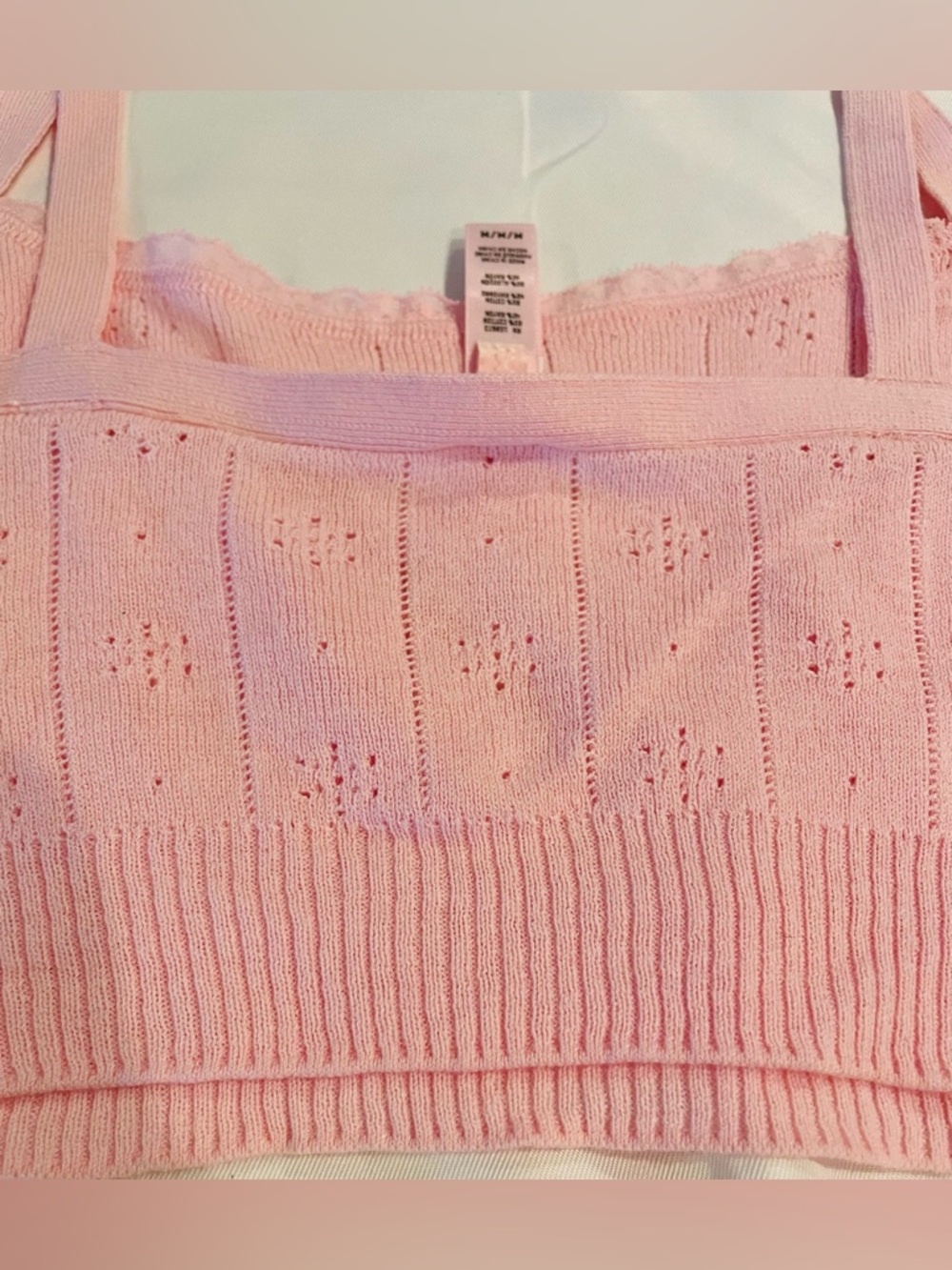 SKIMS Cotton Sweater Pointelle Bralette, baby pink color, size medium - Picture 6 of 7